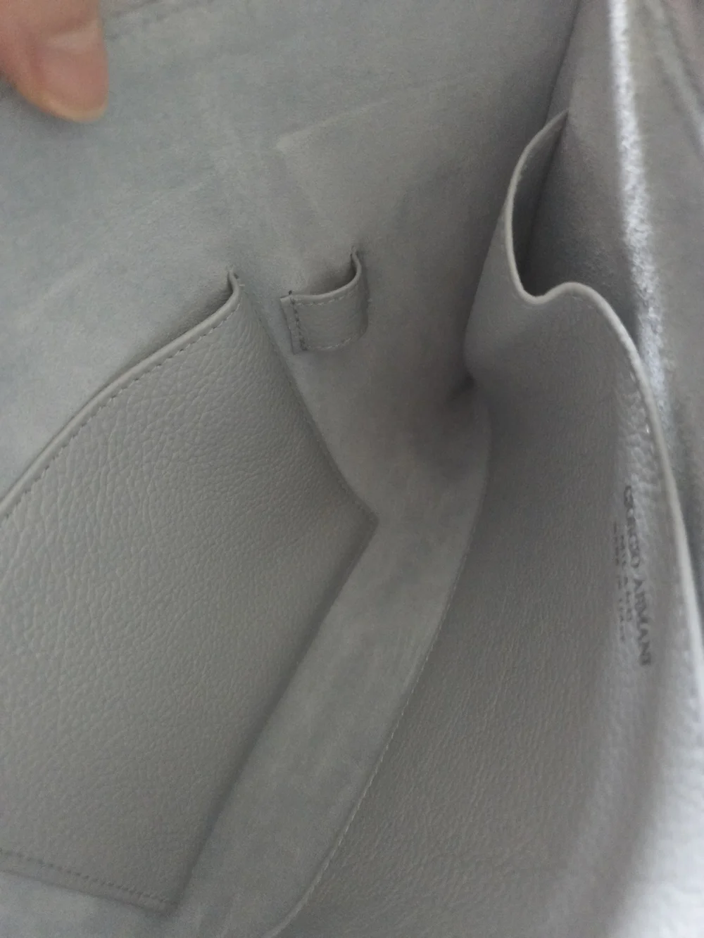 NEW Giorgio Armani Dusty Blue Pebbled Leather Travel Pouch with Luggage Tag